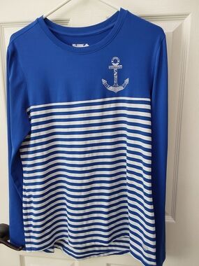 Reel Legends Blue Anchor Stripe Long-Sleeve Top